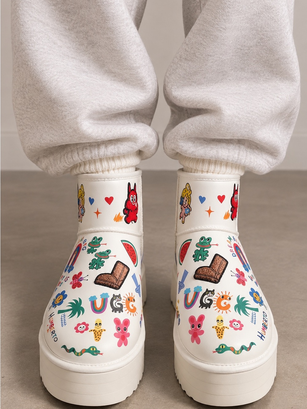 UGG x Humberto Cruz Classic Mini Boots White Doodle Y2K Whimsical Artsy